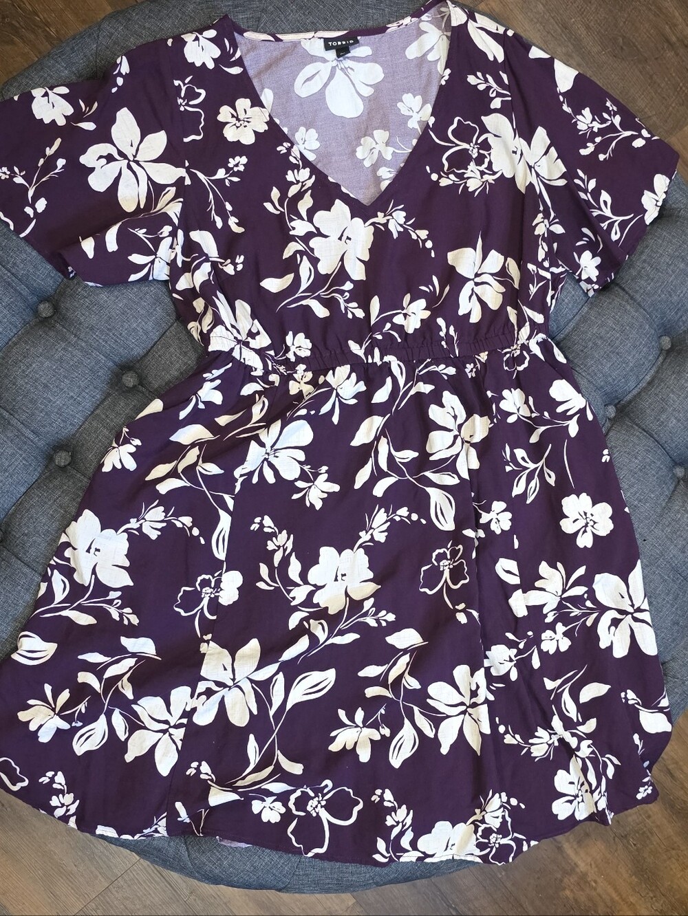 torrid Plum Floral V-Neck Dress with Cream Blooms
